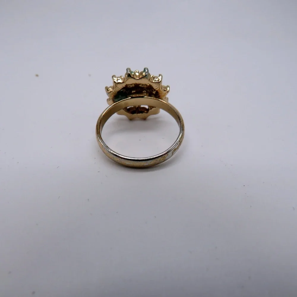 Vintage Gold Tone Smoky Champagne Rhinestone Sunburst Floral Cocktail Ring 7.5